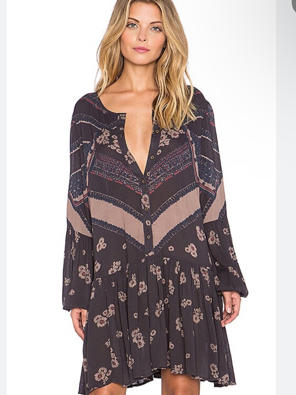 FREE PEOPLE "From Your Heart" Printed Tunic Dress Boho Floral Flowy Oversized